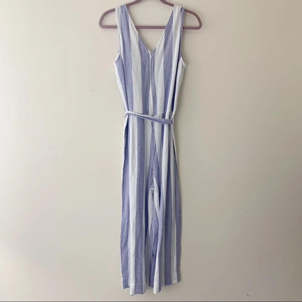 NWT BEACHLUNCHLOUNGE Striped Lennon Jumpsuit Blue White Linen Size Small - Picture 5 of 11